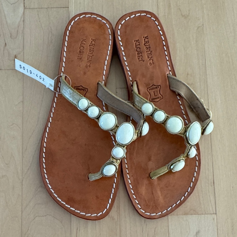 Gold and Cream Women's Sandals